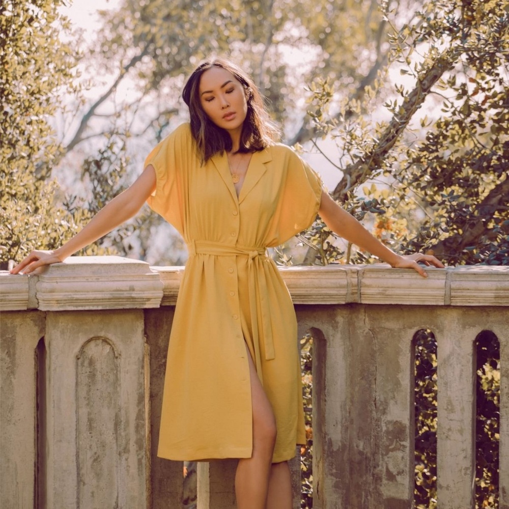 J.O.A x Chriselle Lim Trench Mustard Dress XS